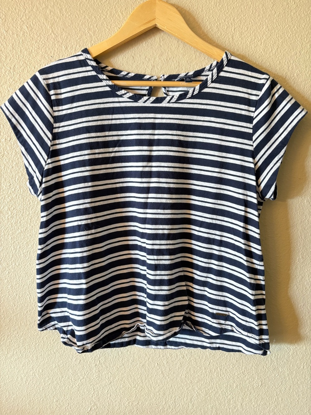 Nautica Striped Short Sleeve Top XL Navy White Coastal Nautical Tee